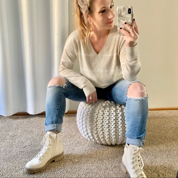 | loft • bridgette neutral stripe sweater • small | - Picture 3 of 7